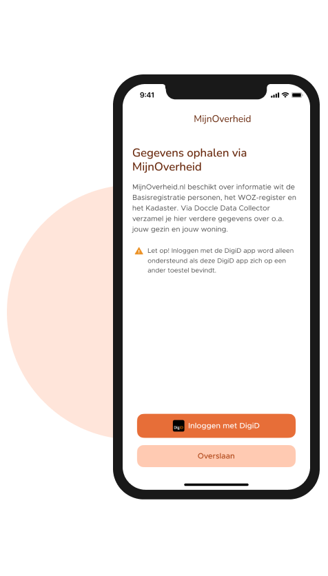 Een smartphone met daarop een interface waarop u kunt inloggen met DigiD