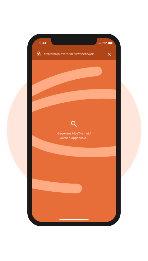 Een smartphone met daarop een interface zoekende naar overheidsinformatie